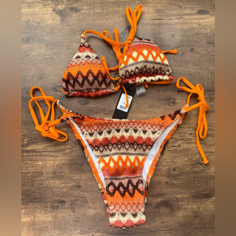 Colorful Patterned Crocheted 3 pc Swim Set - Picture 3 of 6